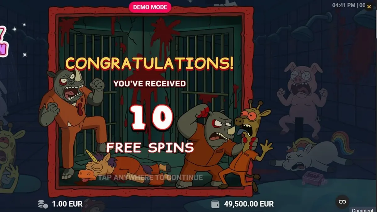 Tampilan visual slot Happy Prison dengan karakter kartun unik di balik jeruji