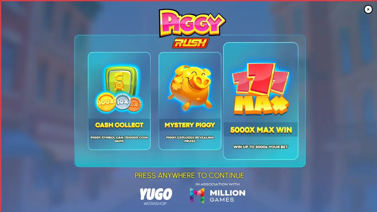 Tampilan visual slot Piggy Rush dengan tema peternakan dan simbol buah